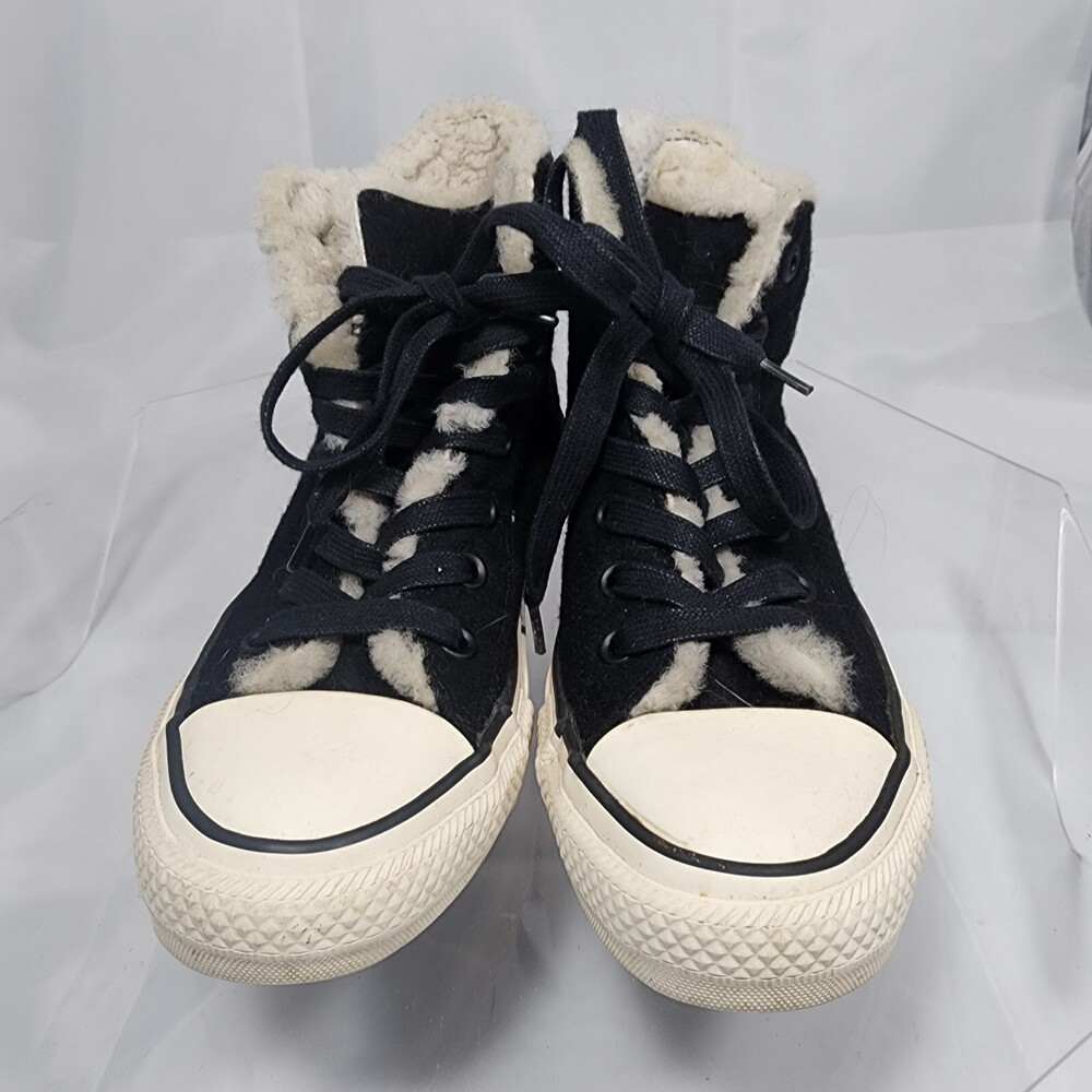 Converse All Star Chuck Taylor High Top Women 7 Wool/Faux Fur Sherpa Line Black - Picture 4 of 11
